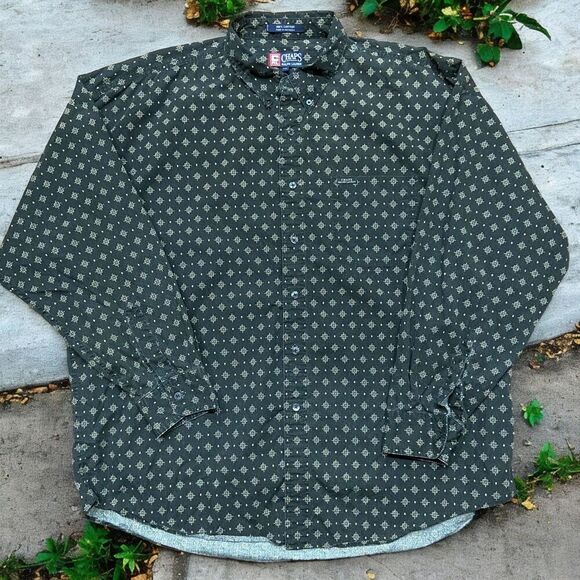 Chaps Ralph Lauren Vintage 90s Green Cream Button Front Shirt Men's Size XXL - Picture 1 of 9